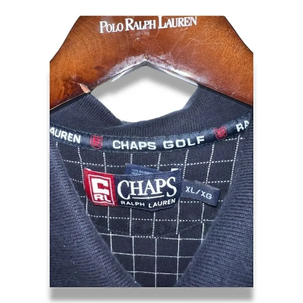 Navy Check Chaps Ralph Lauren Pique Polo Shirt Size XL